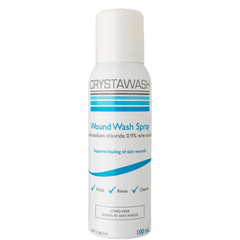 Crystawash® Wound Wash Spray is a sterile non-medicated irrigation spray that supports the healing of skin wounds.
